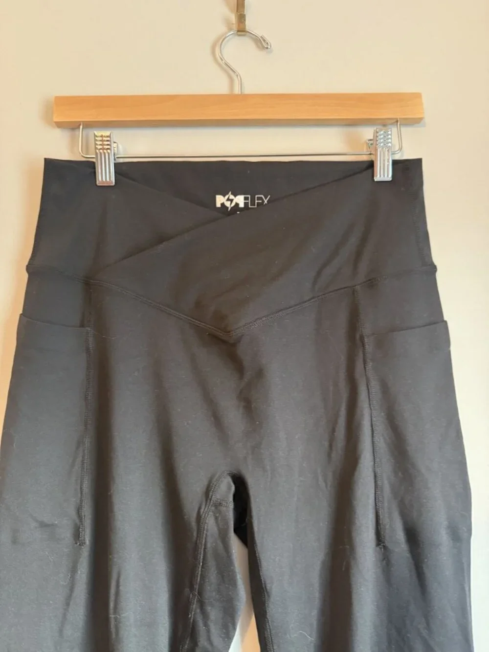 Popflex Black Flair Leggings Crossover Waistband 27" Inseam Size XL [jb] - Picture 5 of 6